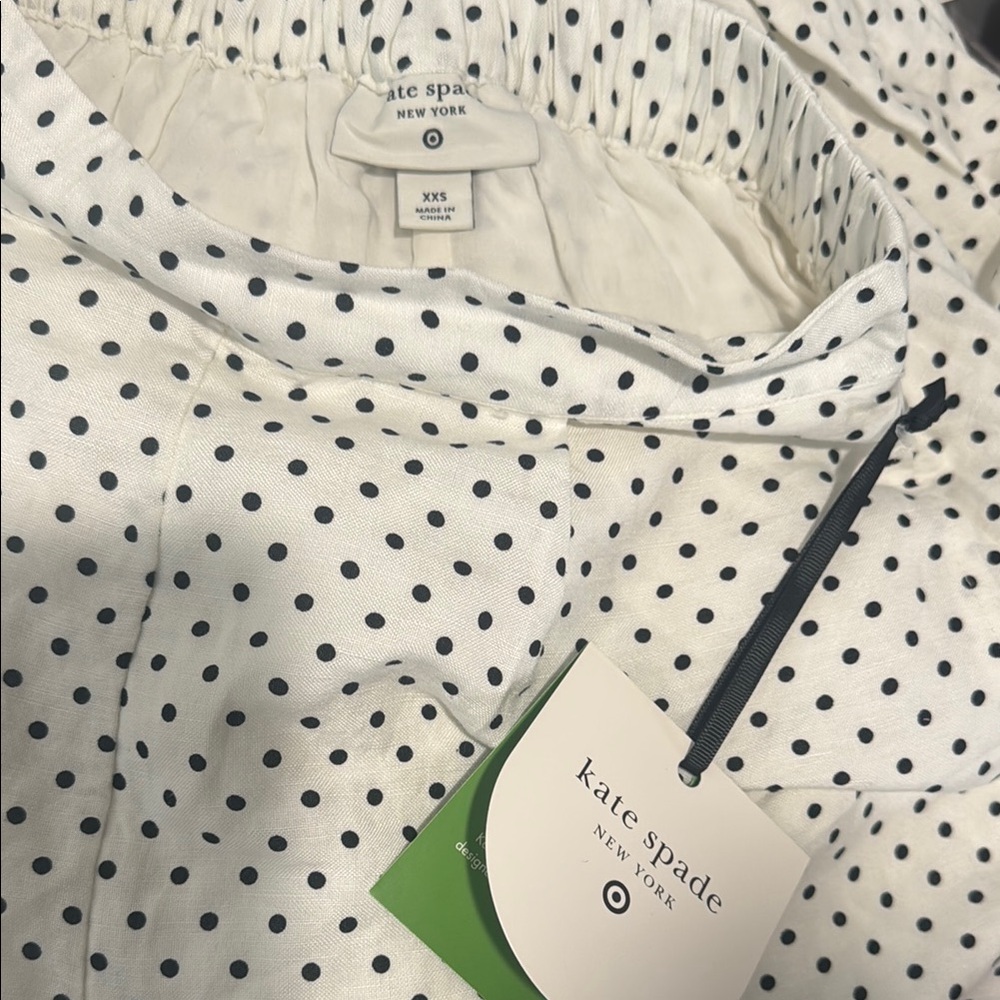 Kate Spade White Polka Dot Linen flared high rise shorts